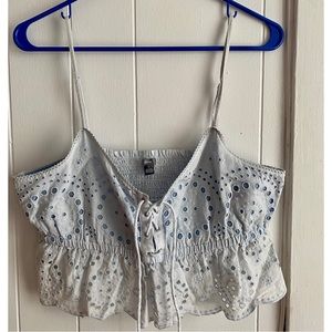 Aerie Blue Eyelet Spaghetti Strap Tank with Adjustable Straps size Large